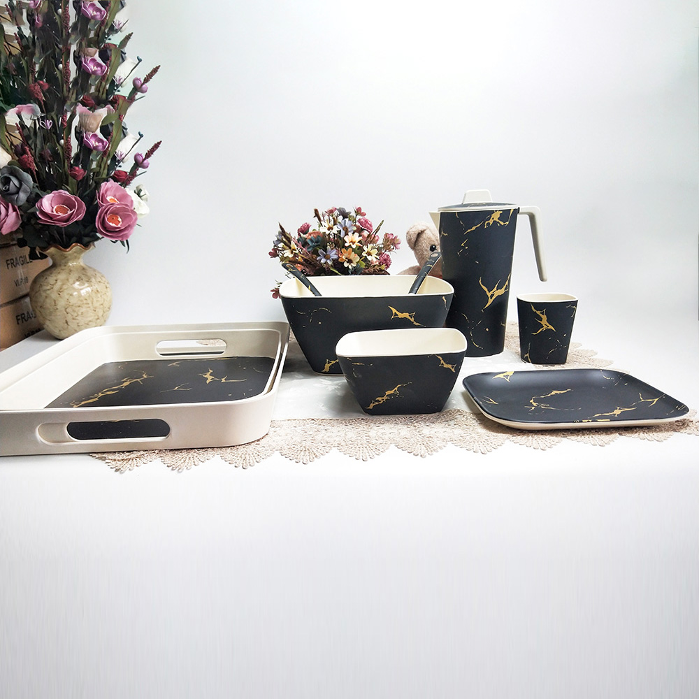 Nordic style simple design marbling tableware set water kettle water cup salad bowl tray set