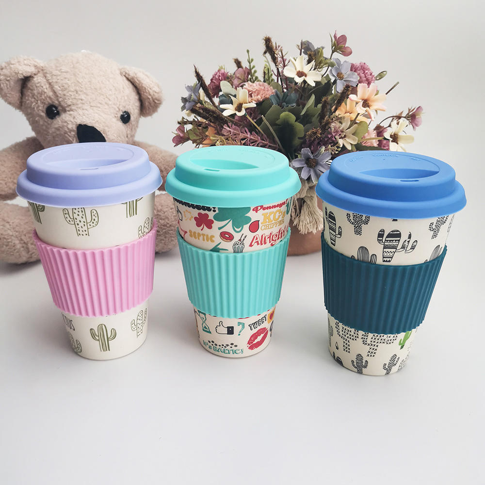 Nontoxic Design 400ML Melamine/Bamboo Fiber Coffee Cup With Lids