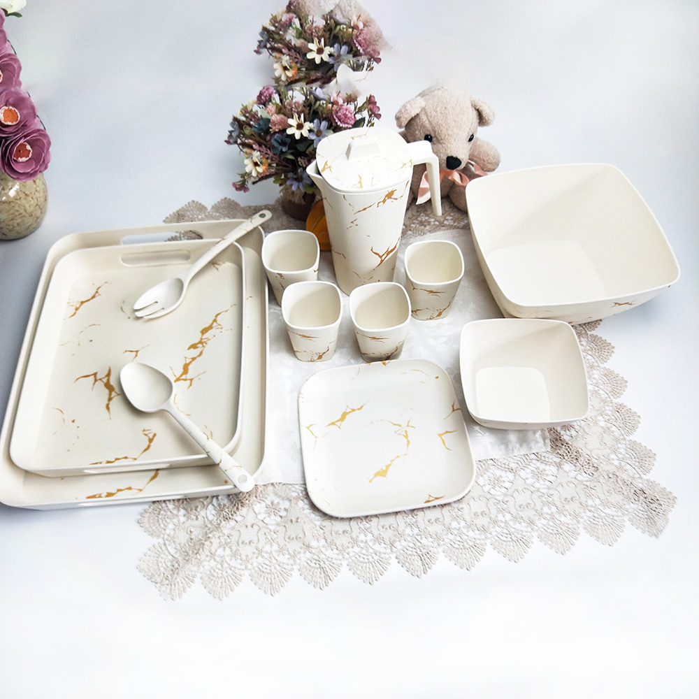 Nordic style simple design marbling tableware set water kettle water cup salad bowl tray set