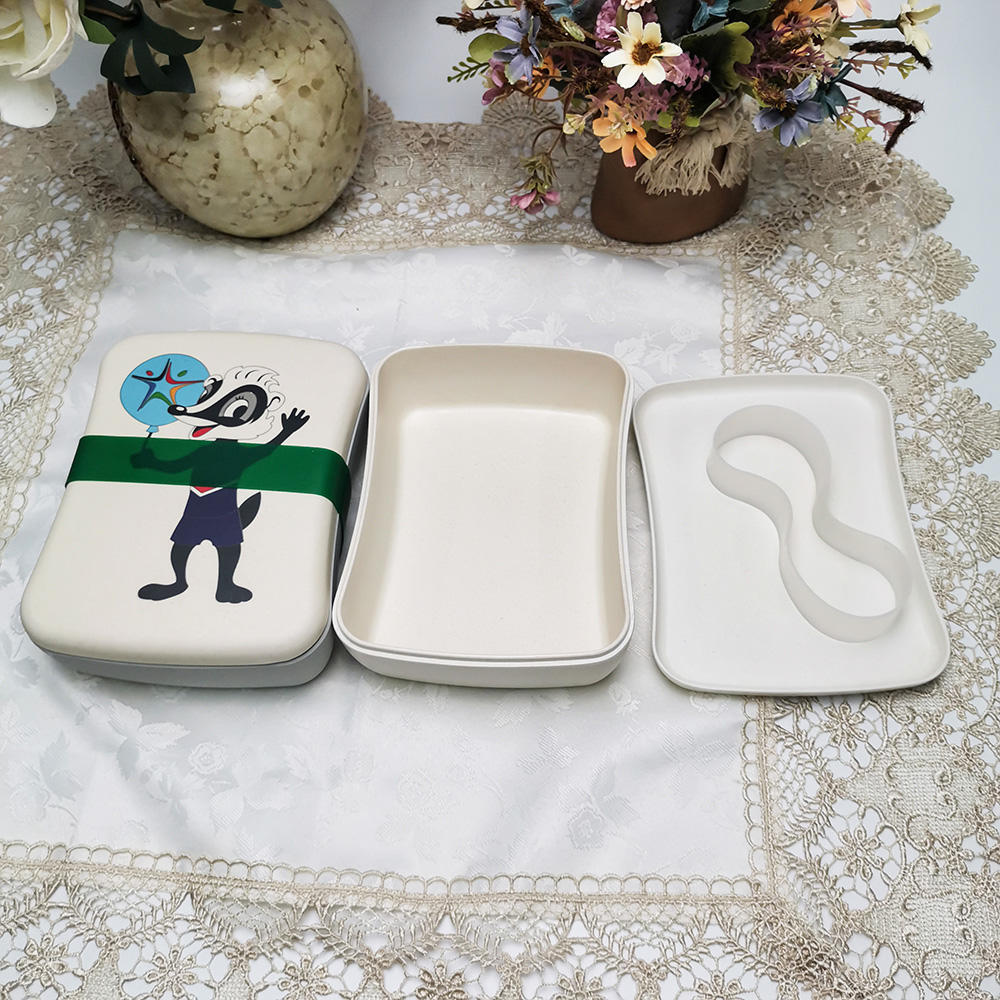 L882 Small waist design melamine or bamboo fiber Bento box with binding seal lunchbox can do customized pattern
