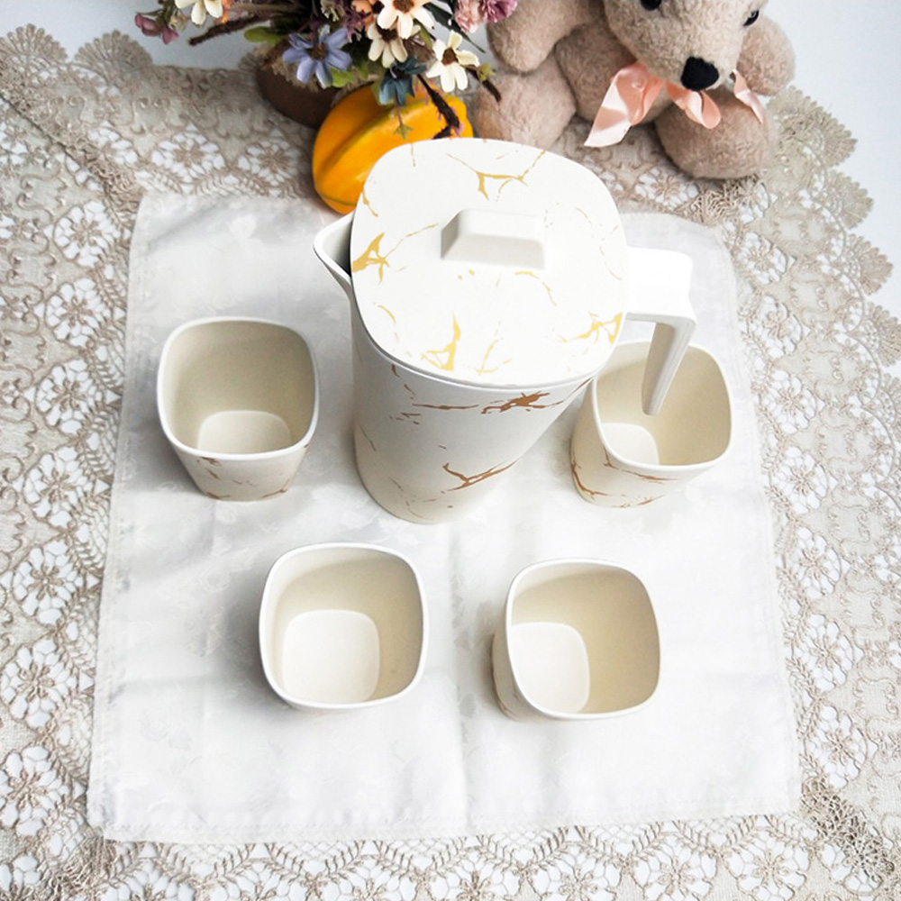 Nordic style simple design marbling tableware set water kettle water cup salad bowl tray set