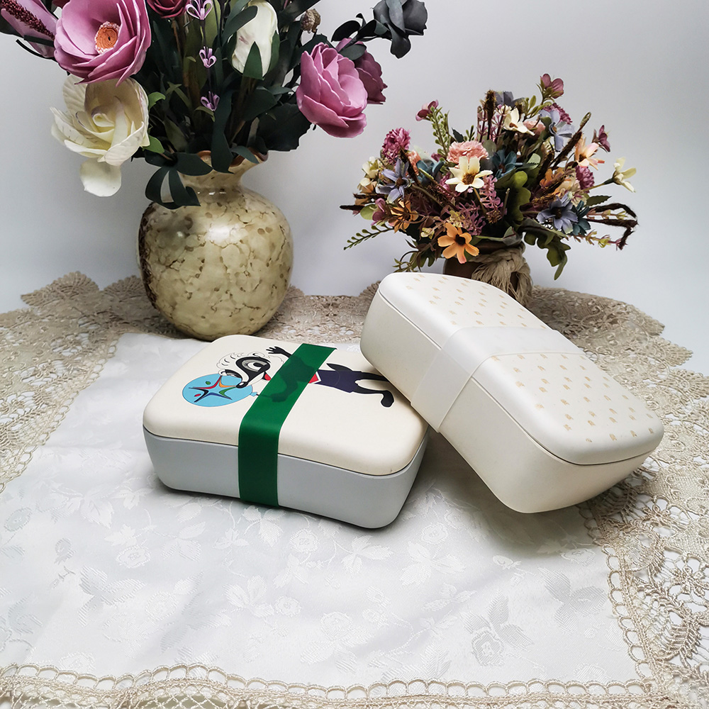 L882 Small waist design melamine or bamboo fiber Bento box with binding seal lunchbox can do customized pattern