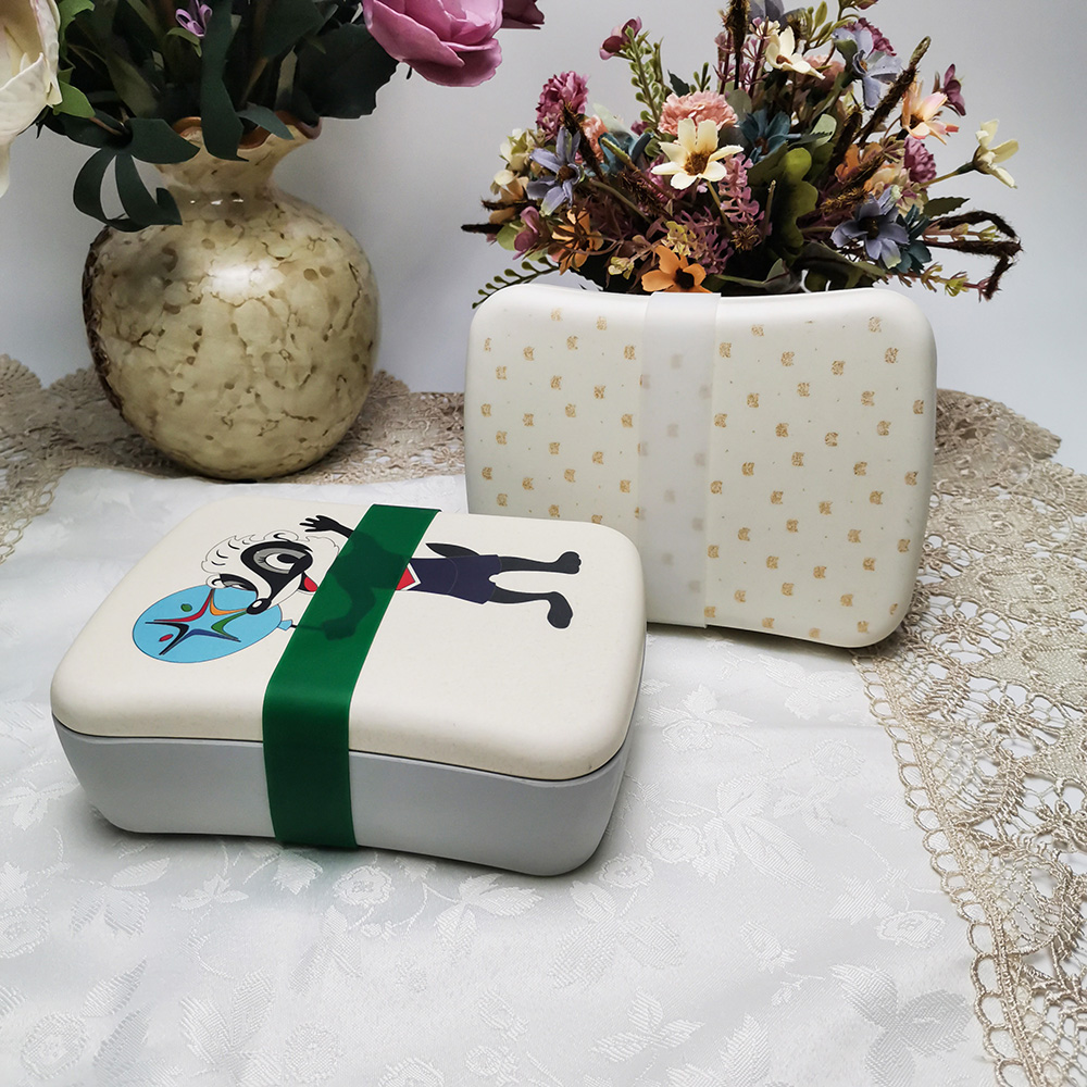 L882 Small waist design melamine or bamboo fiber Bento box with binding seal lunchbox can do customized pattern