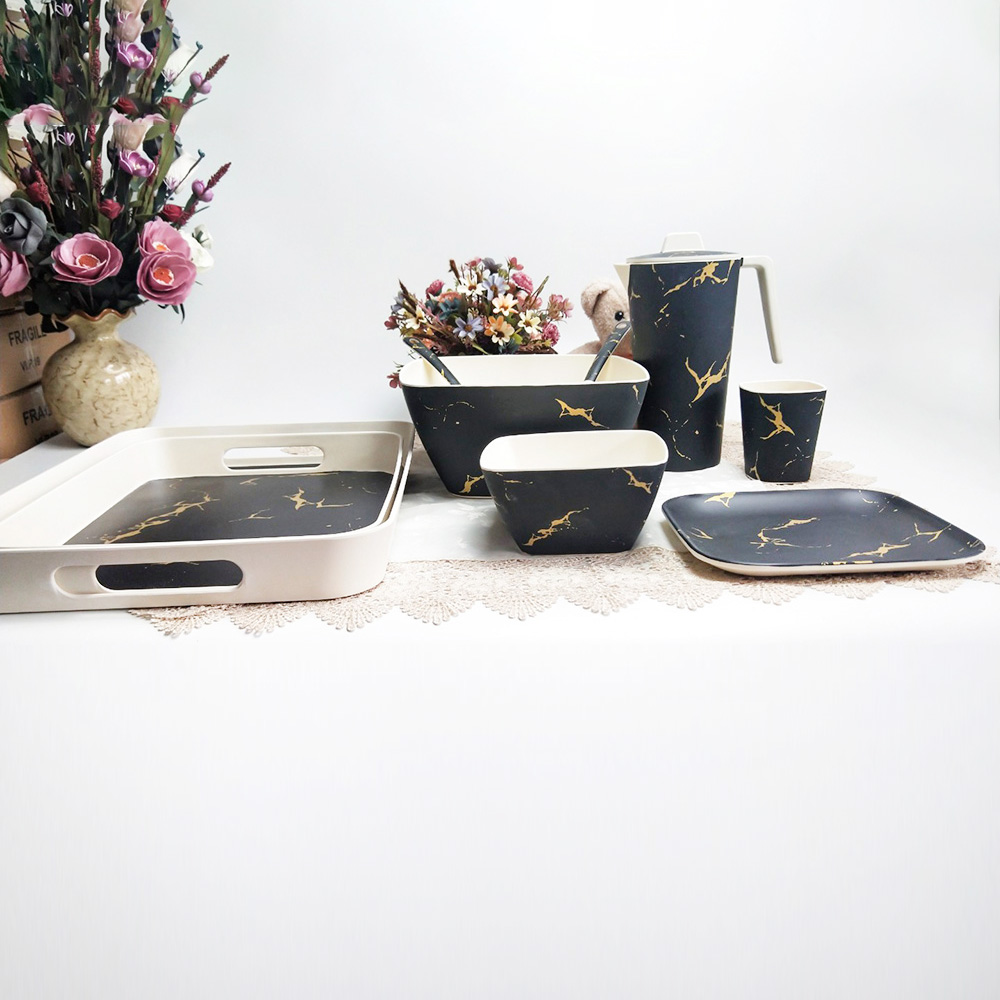 Nordic style simple design marbling tableware set water kettle water cup salad bowl tray set