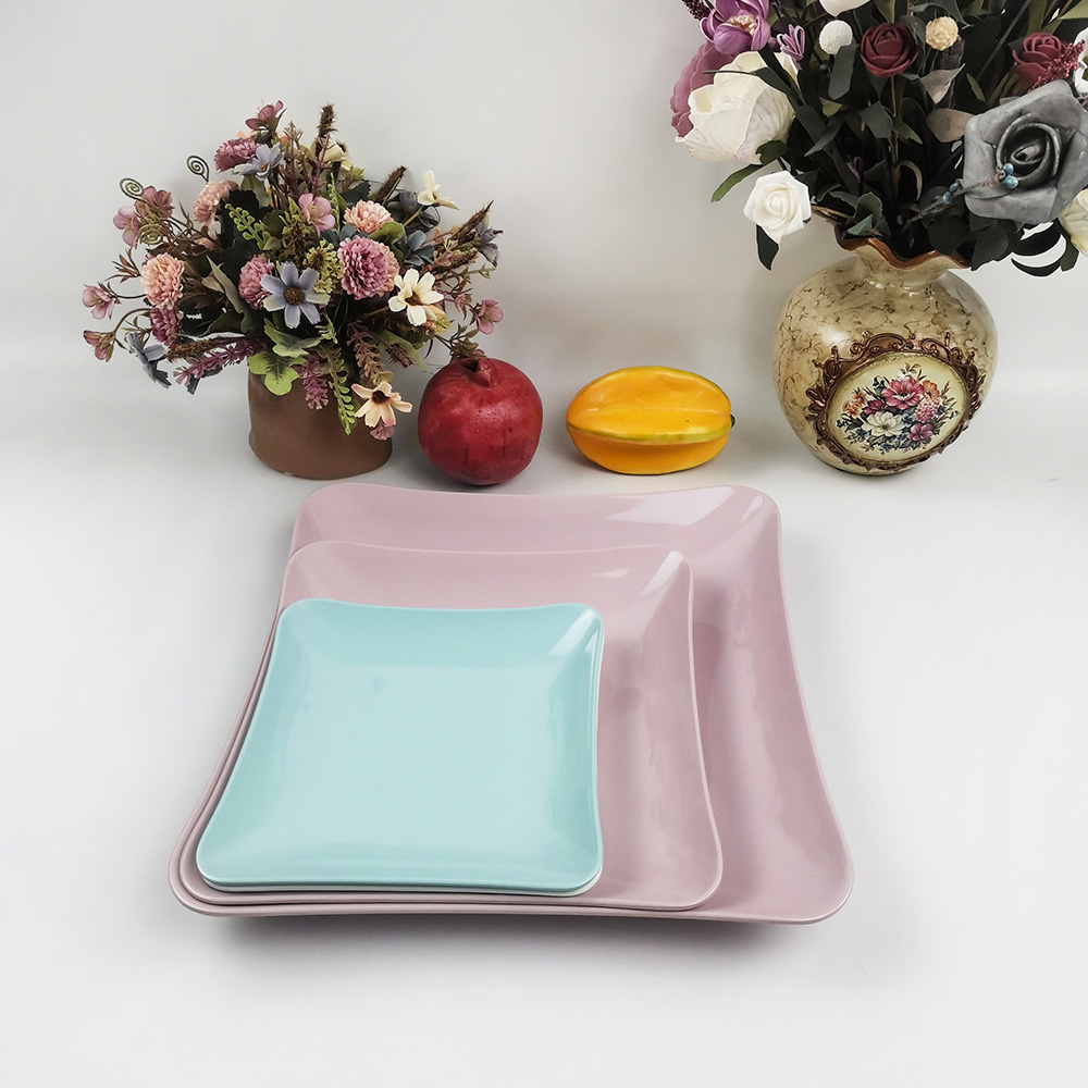 Unbreakable Melamine Dish Square Shape Dinner Plates for Restaurant