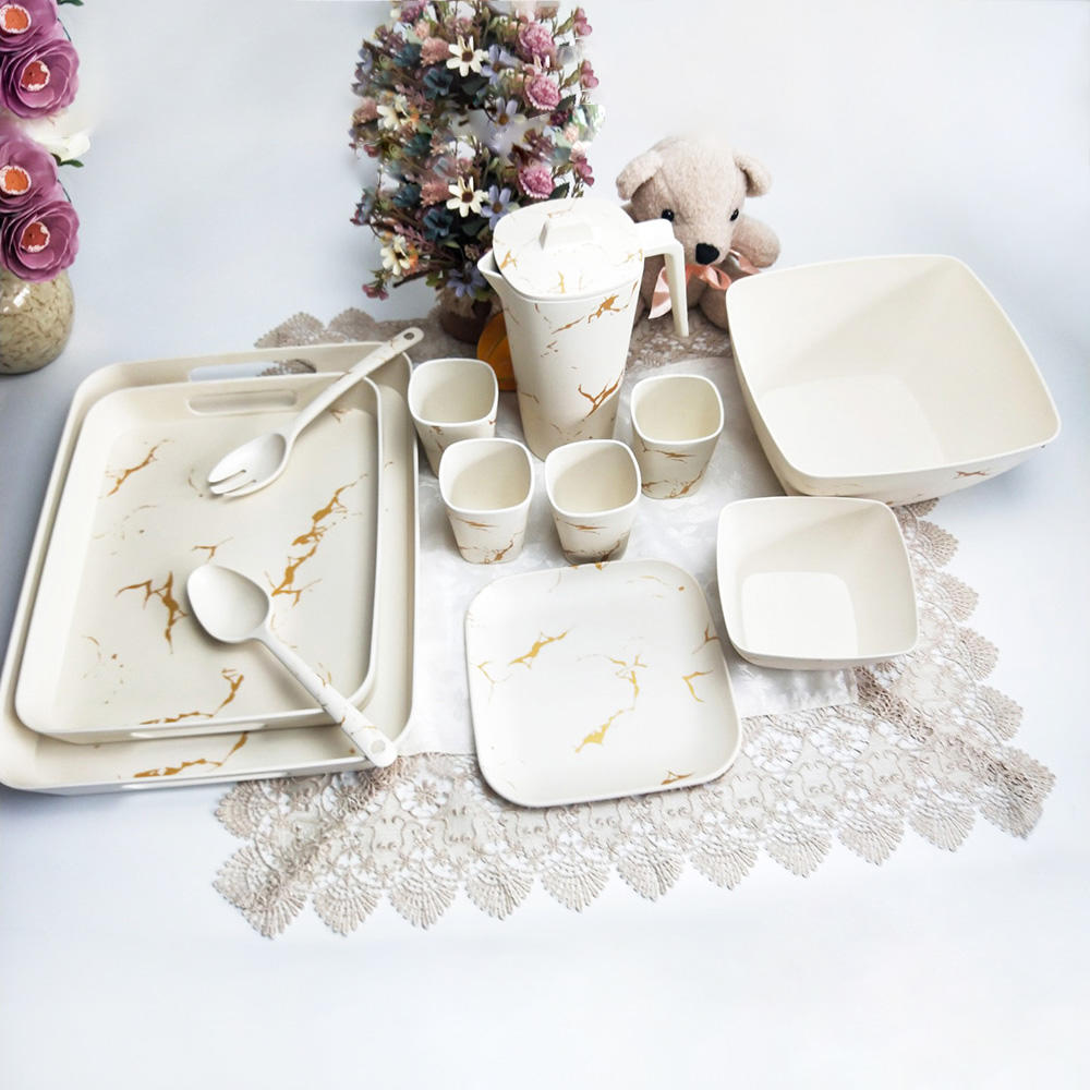 Nordic style simple design marbling tableware set water kettle water cup salad bowl tray set