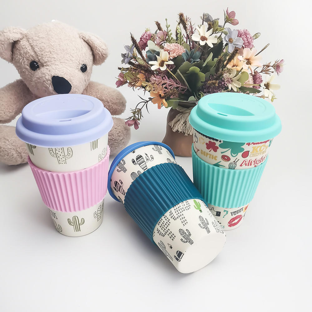 Nontoxic Design 400ML Melamine/Bamboo Fiber Coffee Cup With Lids