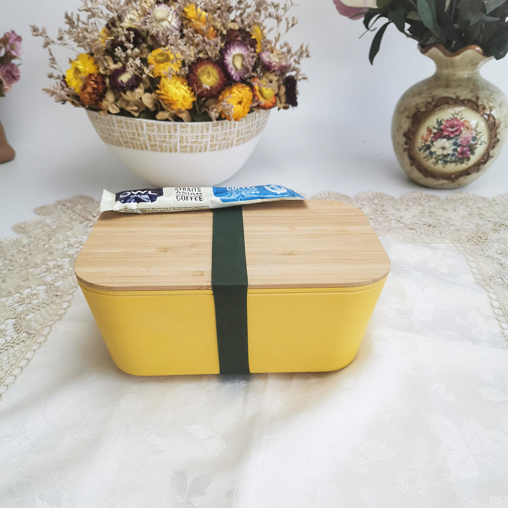L884 1000ML double split lunch box Large capacity bamboo fiber environmental friendly Bento box with tableware