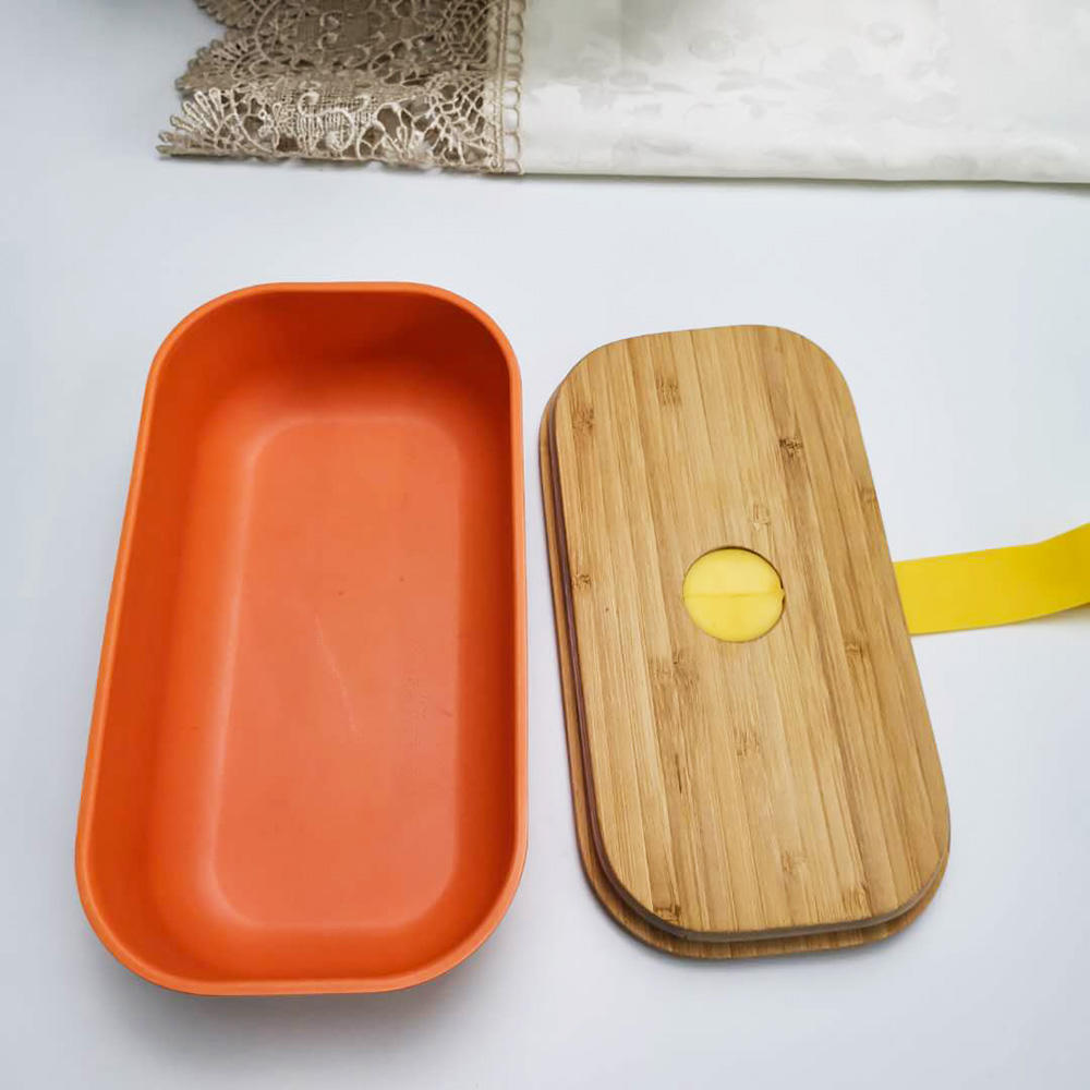 Bundling bamboo cover integrated lunch box made of natural bamboo fiber