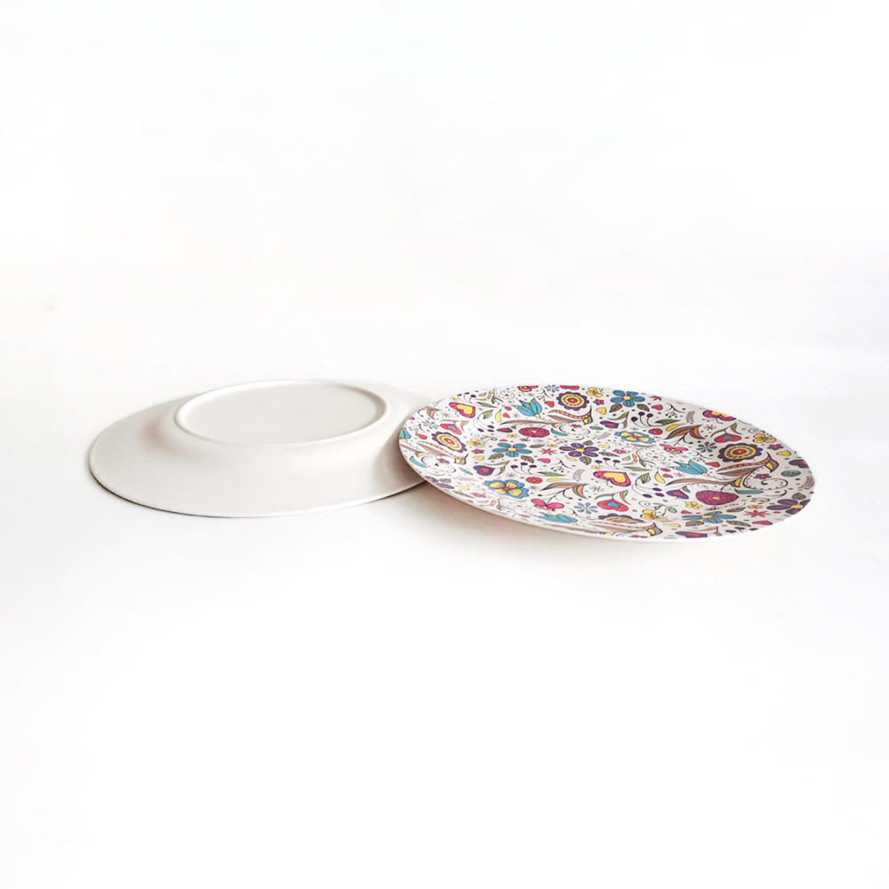 cheap colorful printed custom anti slip round dinner serving tray