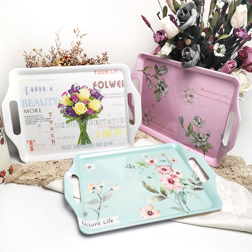 Eco- Friendly Personalize Melamine Tray With Handle/Reusable