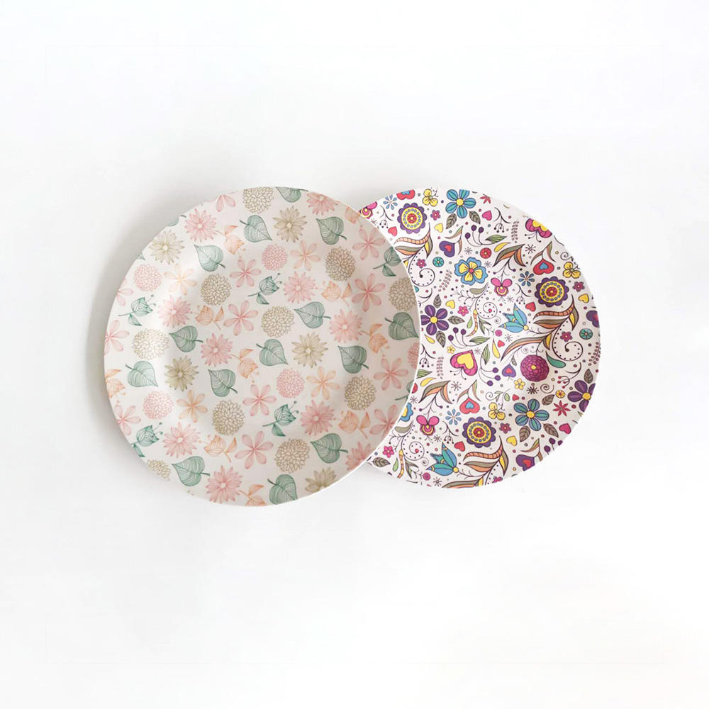 cheap colorful printed custom anti slip round dinner serving tray
