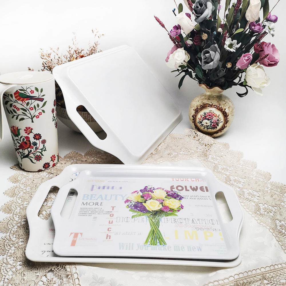 Eco- Friendly Personalize Melamine Tray With Handle/Reusable
