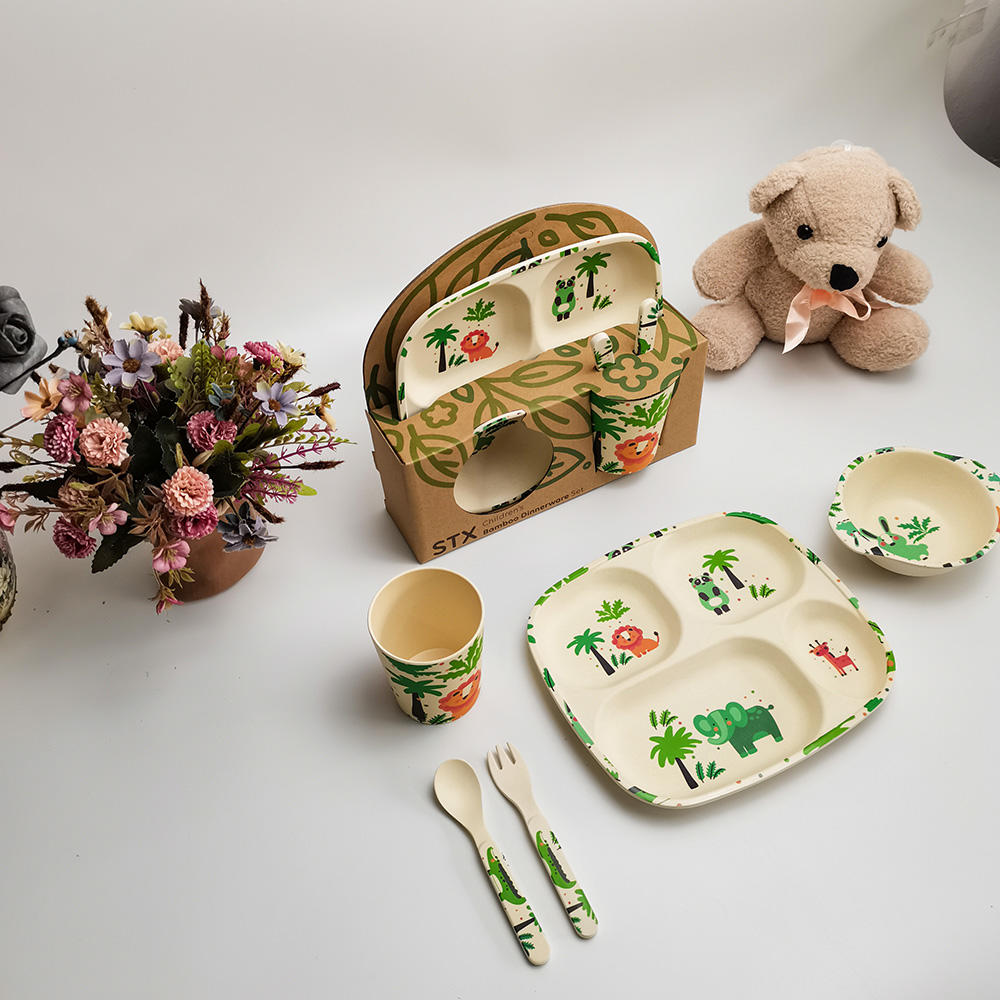 Children's dinner plate cute baby partition home anti drop cartoon bowl fruit plate multi plate water cup baby complementary food tableware set
