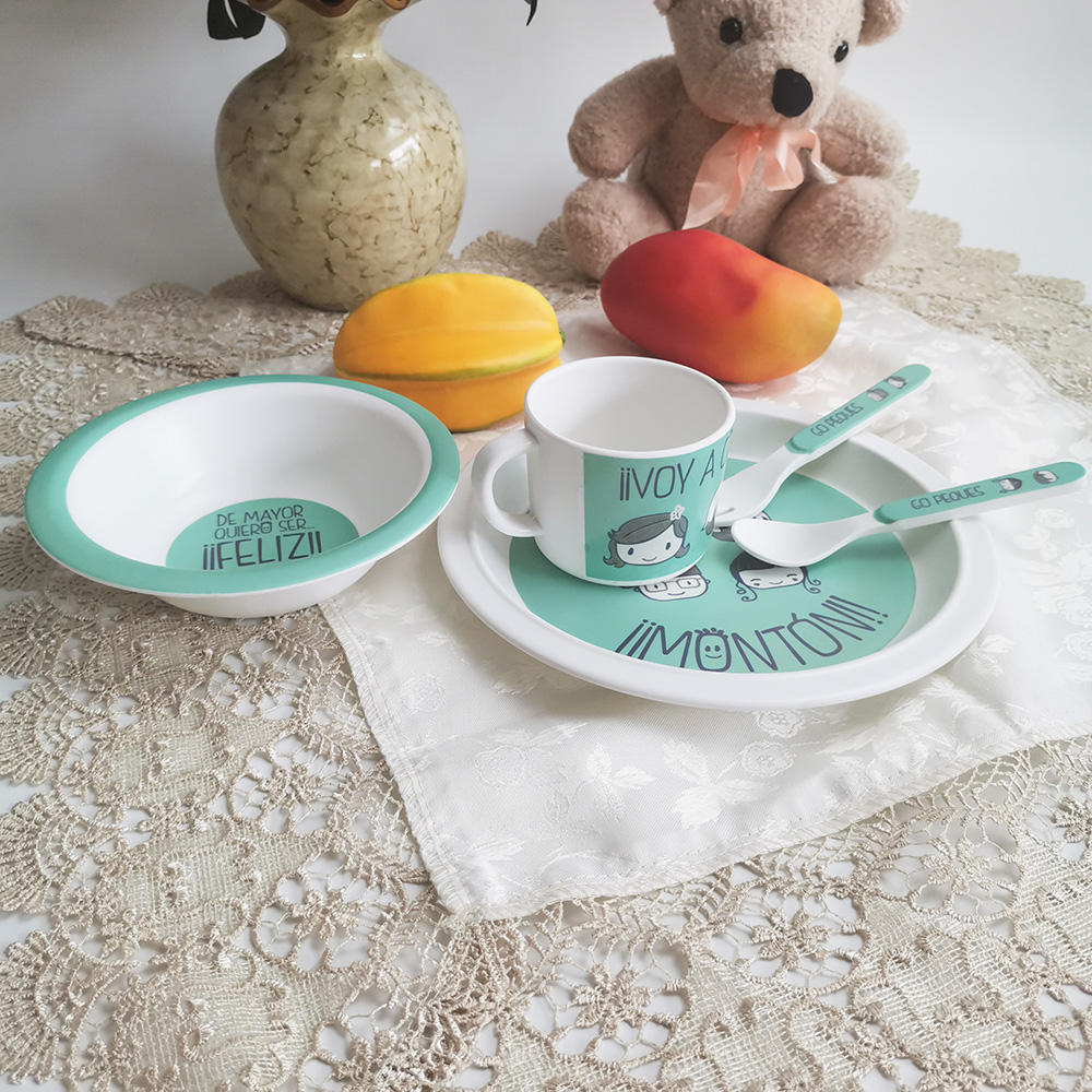 Bamboo fiber tableware for children Cartoon dinner plate for baby disc 5 set family eating rice bowl for lovely children bowl