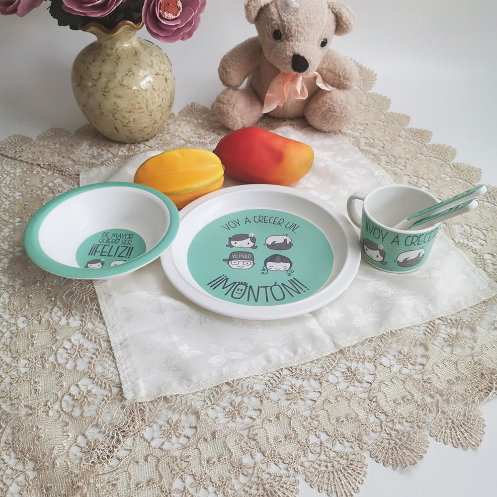 Bamboo fiber tableware for children Cartoon dinner plate for baby disc 5 set family eating rice bowl for lovely children bowl