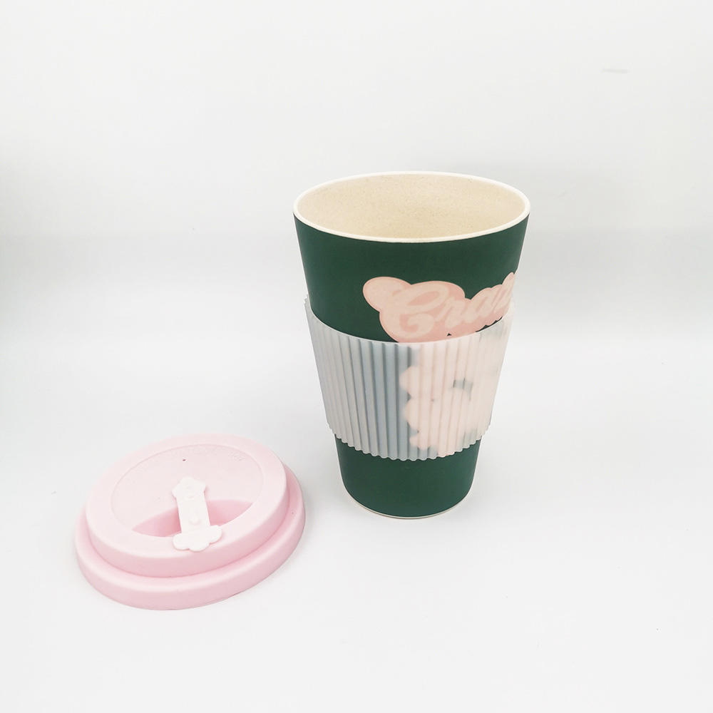 Eco-friendly customized travel mugs bamboo fiber coffee cup with lid