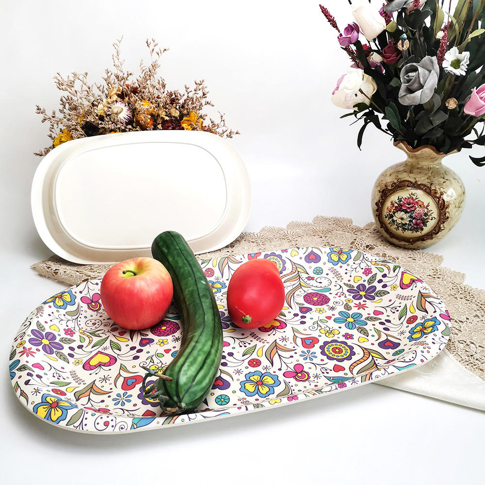 Unbreakable Free Smooth Melamine or bamboo Fiber Oval Snack Tray Tea Tray