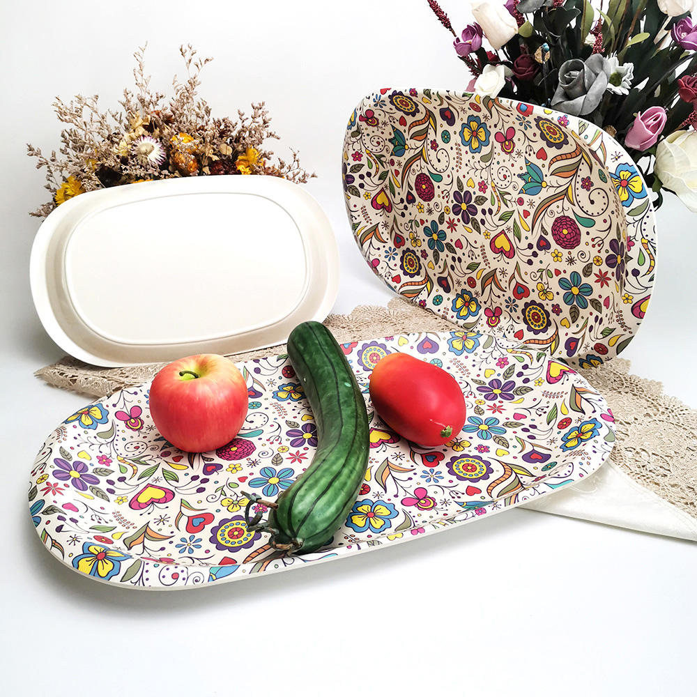 Unbreakable Free Smooth Melamine or bamboo Fiber Oval Snack Tray Tea Tray