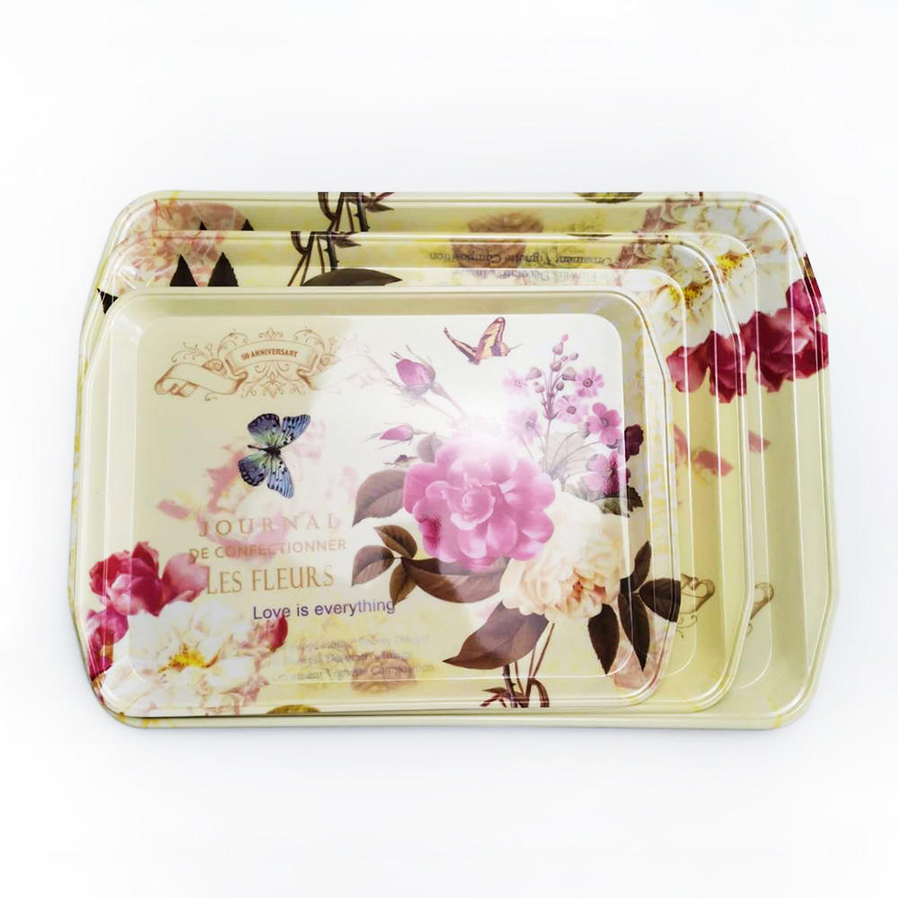 Home Rectangle Melamine Fruit Food Serving Tray With Handle