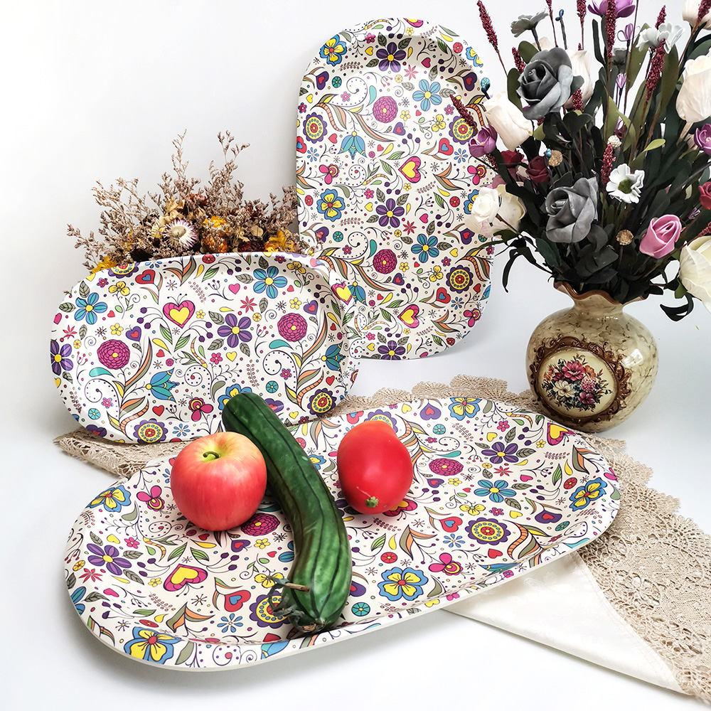 Unbreakable Free Smooth Melamine or bamboo Fiber Oval Snack Tray Tea Tray